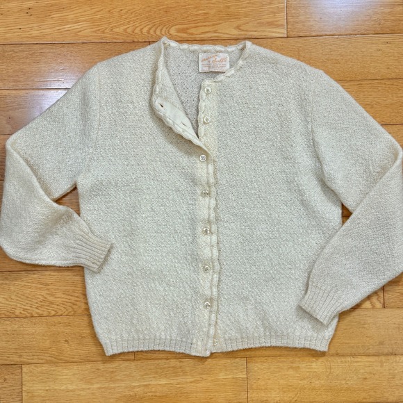 Shoulderoze of Souffle Sweaters - Shoulderoze of‎ Souffle Mohair Fine Wool Button Up Cardigan Cream Beldoch Popper